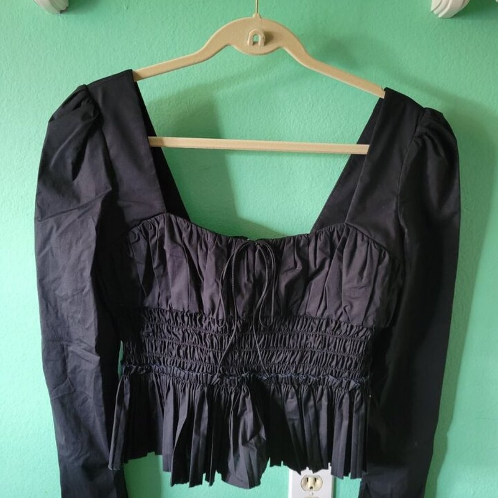 Revolve X Petersyn Liza Blouse BLACK Stretch Cotton Boho M NWOT